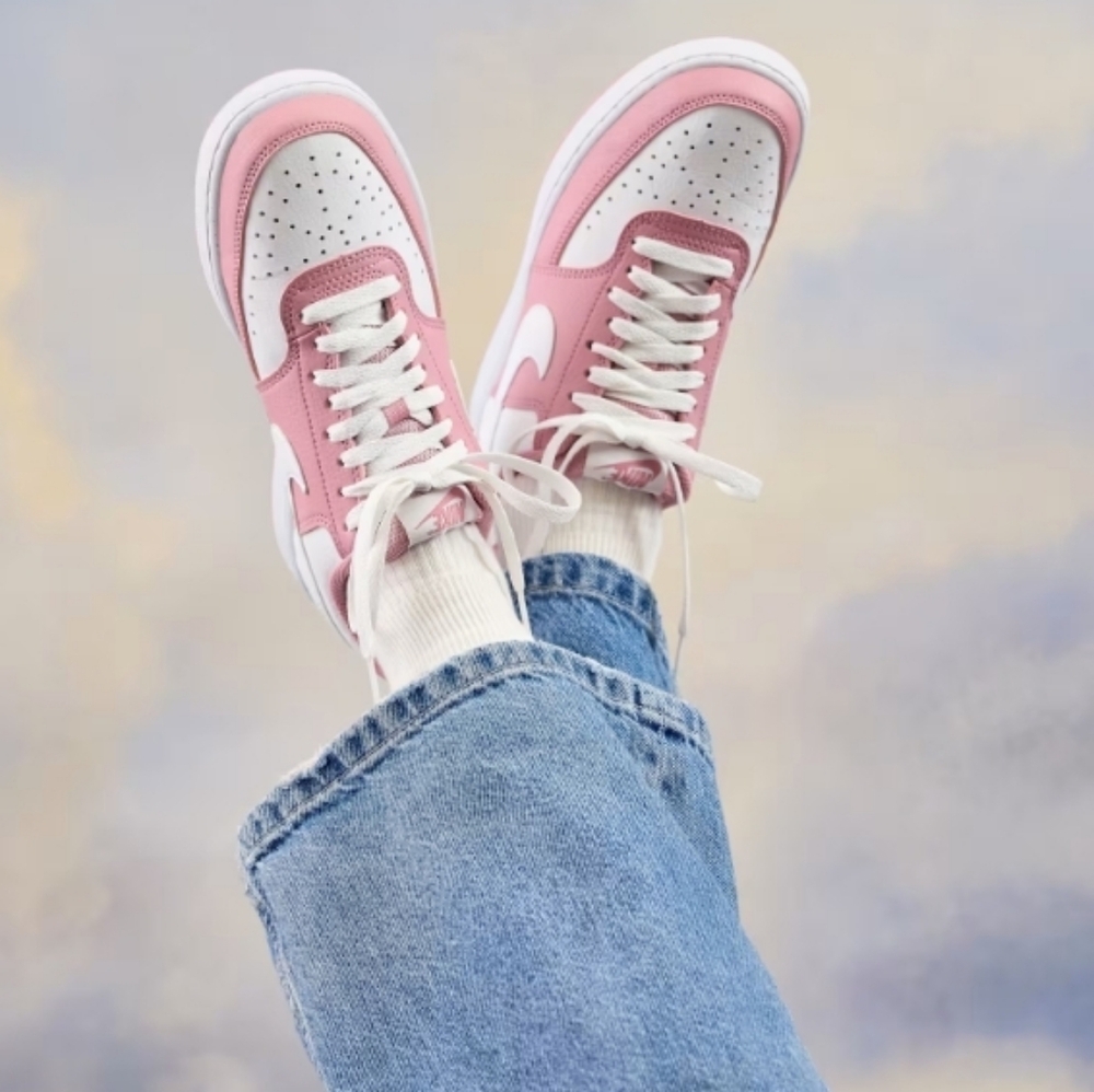 PINK and WHITE NIKE COURT VISION LOW SNEAKERS
